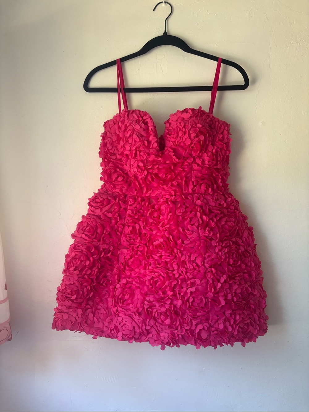 BCBG strapless 3D Hot Pink Floral Mini Dress